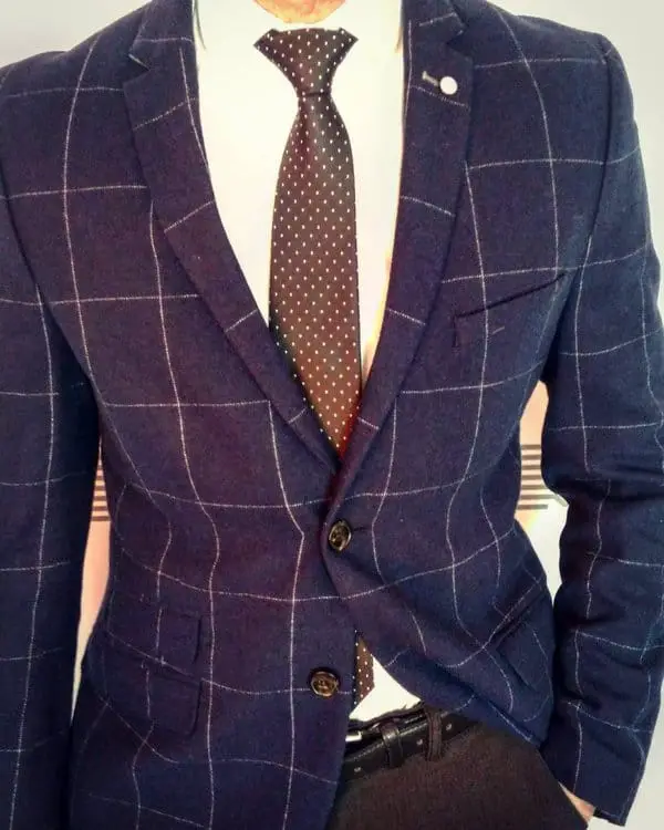 navy blue plaid pattern blazer