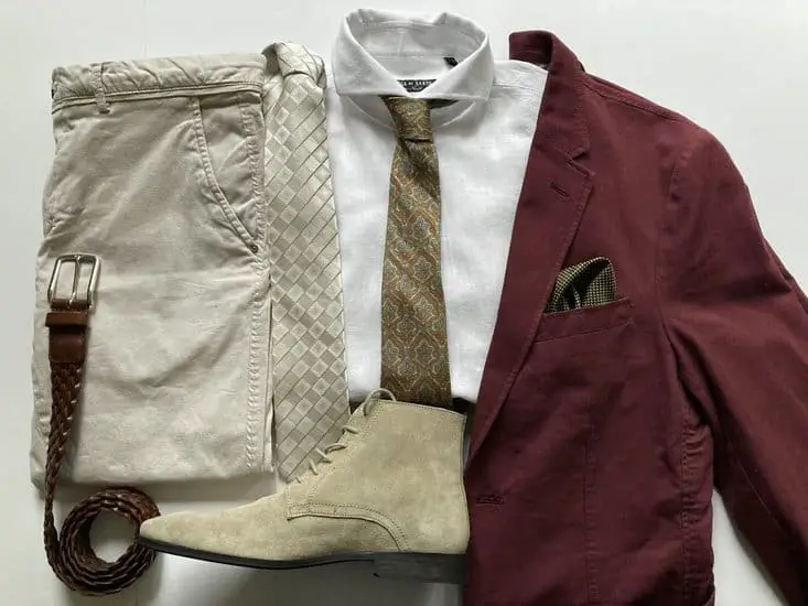 White shirt, brown blazer and off white trouser 