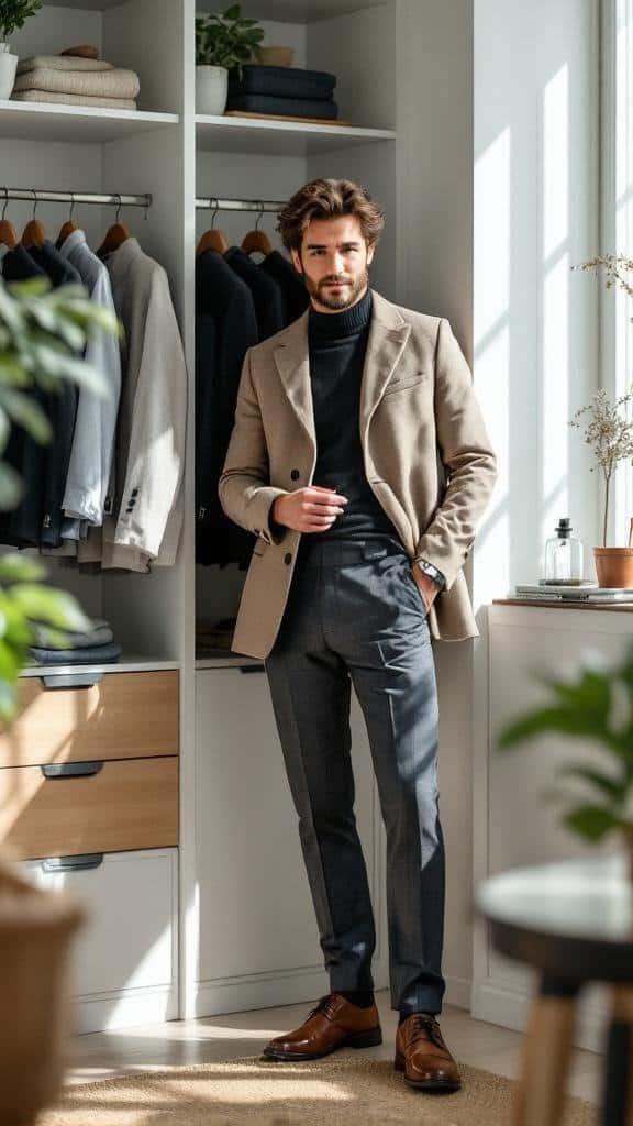 A well-dressed man in a double breasted suit, showcasing style and elegance.